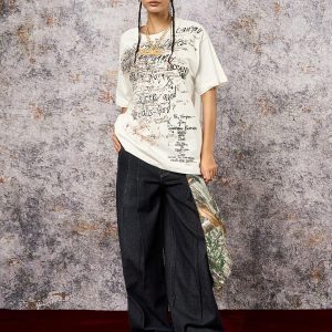 Concert Outfit Graffiti Letter Print Oversized T-Shirt