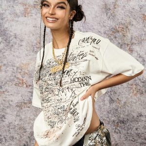 Concert Outfit Graffiti Letter Print Oversized T-Shirt