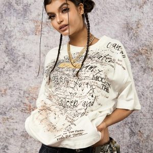 Concert Outfit Graffiti Letter Print Oversized T-Shirt