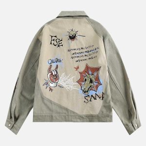 Concert Outfit Graffiti Patchwork Lapel Denim Jacket