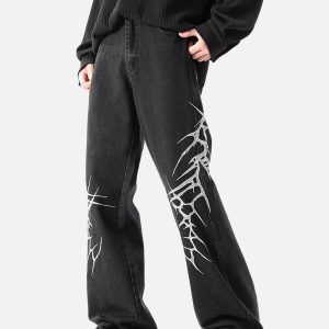 Concert Outfit Graphic Embroidered Straight Jeans