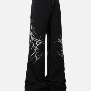 Concert Outfit Graphic Embroidered Straight Jeans
