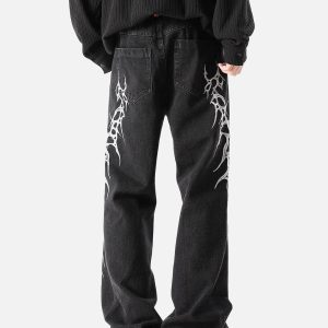 Concert Outfit Graphic Embroidered Straight Jeans