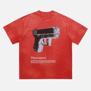 Concert Outfit Graphic Gun Print T-Shirt - Bold Statement for Urban Style