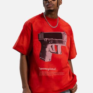 Concert Outfit Graphic Gun Print T-Shirt - Bold Statement for Urban Style