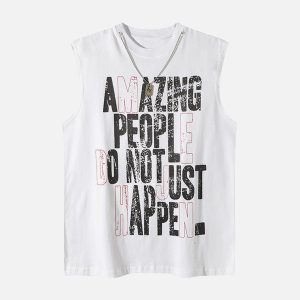 Concert Outfit Graphic Lettering Chain Vest