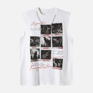 Concert Outfit Graphic Rock Singer Print Metal Tag Vest
