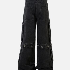 Concert Outfit Grommet Design Multi-Pocket Cargo Jeans