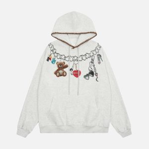 Concert Outfit Grunge Bear Graphic Washed Hoodie