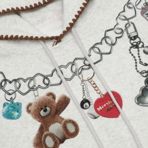 Concert Outfit Grunge Bear Graphic Washed Hoodie