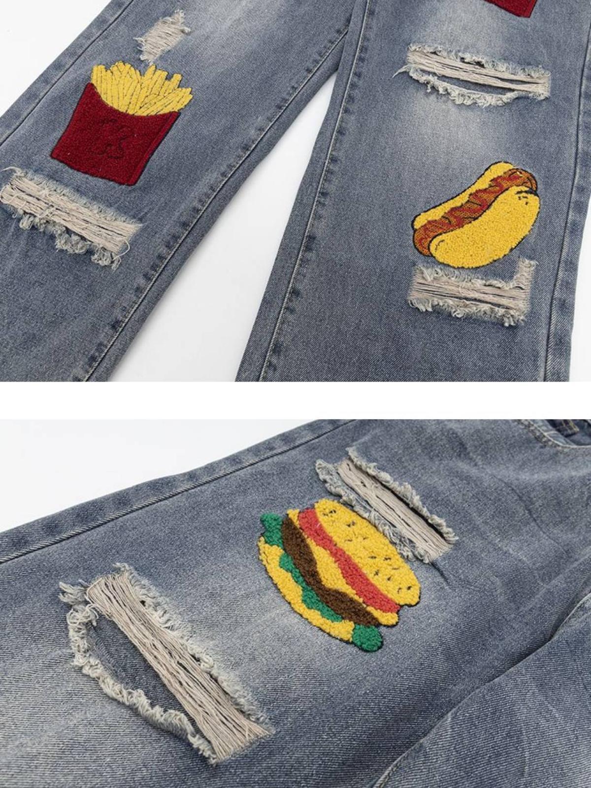 Concert Outfit Hamburger French Fries Ripped Jeans Concert Outfit Hamburger French Fries Ripped Jeans