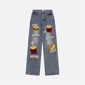 Concert Outfit Hamburger French Fries Ripped Jeans