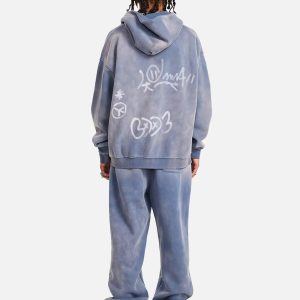 Concert Outfit Hand-Drawn Graffiti Washed Thick Hoodie