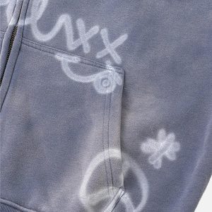 Concert Outfit Hand-Drawn Graffiti Washed Thick Hoodie