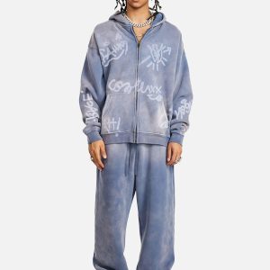 Concert Outfit Hand-Drawn Graffiti Washed Thick Hoodie