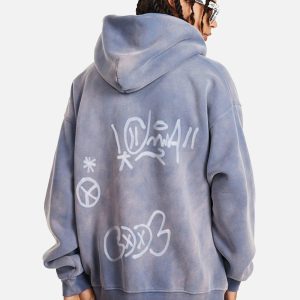 Concert Outfit Hand-Drawn Graffiti Washed Thick Hoodie