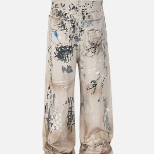 Concert Outfit Hand-Painted Graffiti Baggy Jeans