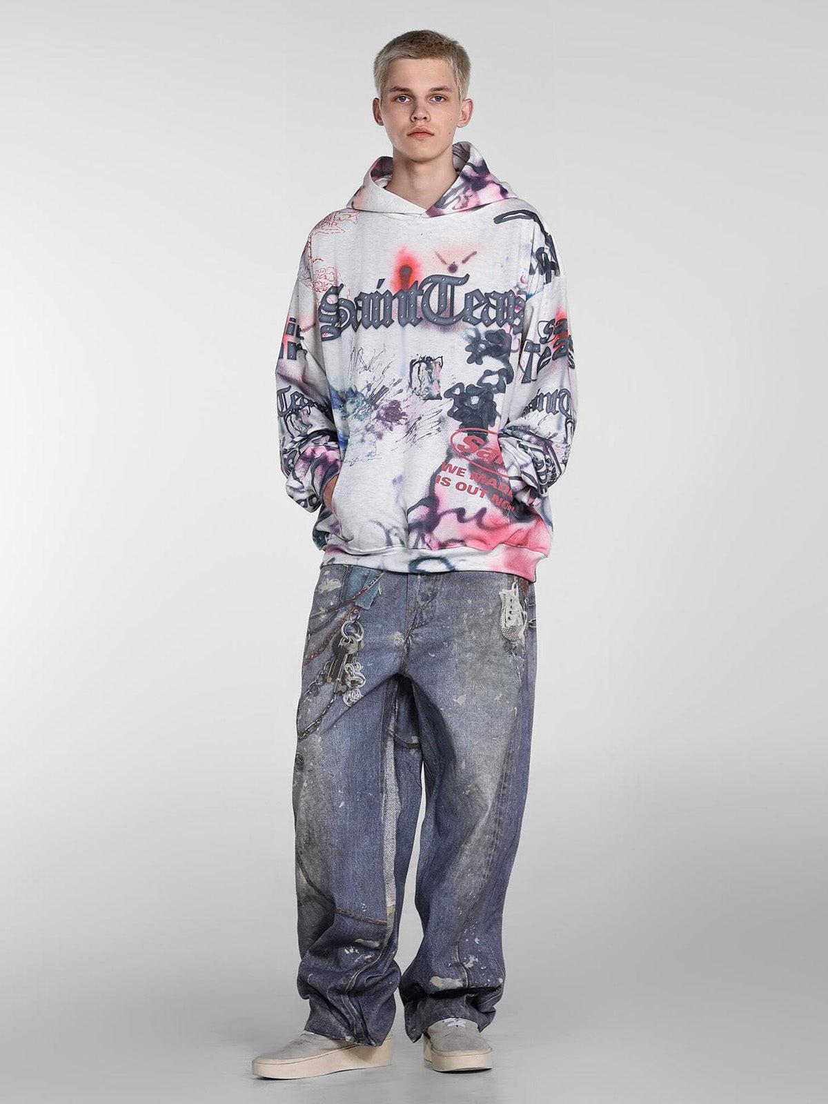 Concert Outfit Hand-Painted Ink Graffiti Hoodie Concert Outfit Hand-Painted Ink Graffiti Hoodie