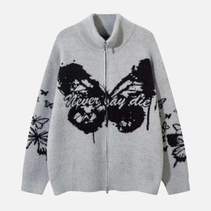 Concert Outfit Hand-Painted Slogan Butterfly Jacquard Cardigan
