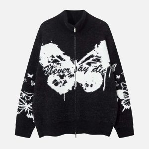 Concert Outfit Hand-Painted Slogan Butterfly Jacquard Cardigan