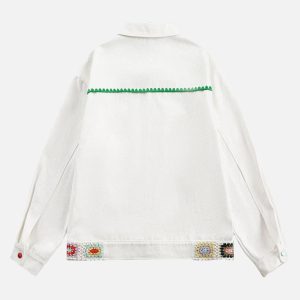 Concert Outfit Handmade Floral Crochet Utility Denim Jacket