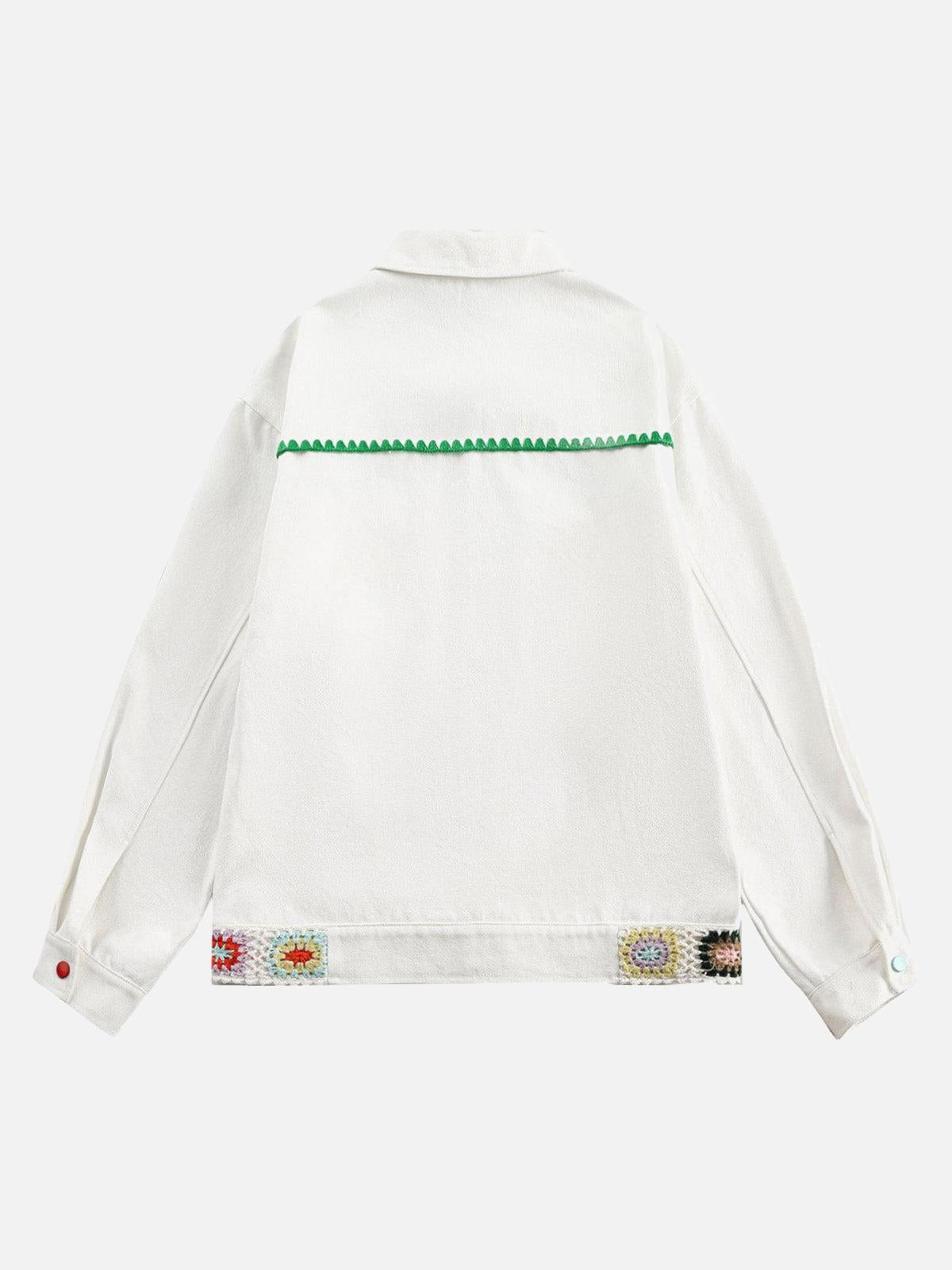 Concert Outfit Handmade Floral Crochet Utility Denim Jacket Concert Outfit Handmade Floral Crochet Utility Denim Jacket