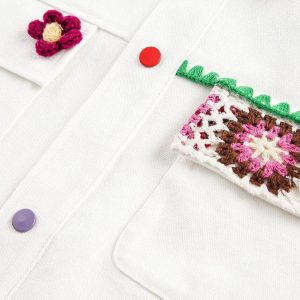 Concert Outfit Handmade Floral Crochet Utility Denim Jacket