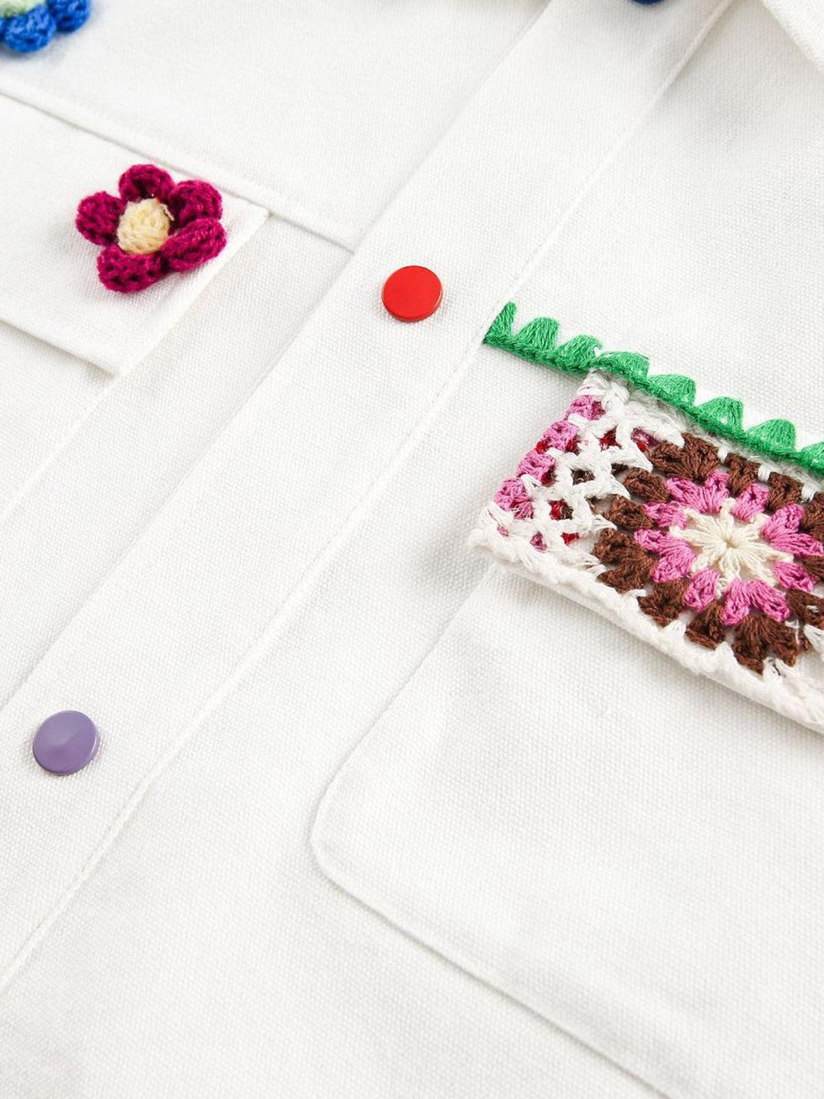 Concert Outfit Handmade Floral Crochet Utility Denim Jacket Concert Outfit Handmade Floral Crochet Utility Denim Jacket