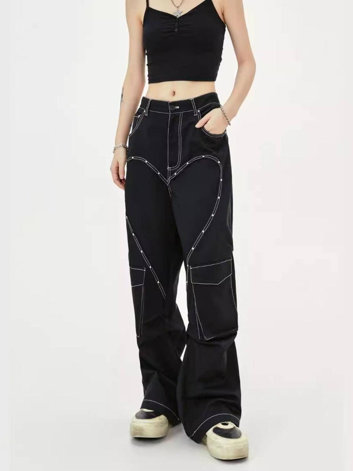 Concert Outfit Heart Rivet Multi-Pocket Jeans Concert Outfit Heart Rivet Multi-Pocket Jeans