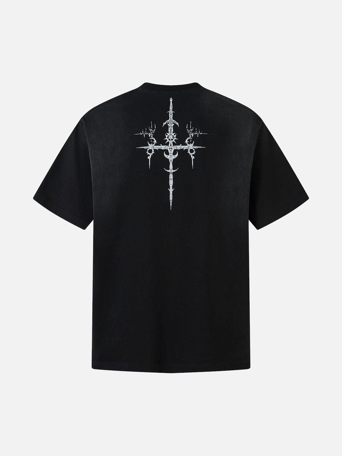 Concert Outfit Heavy Cotton Washed Cross Shield Print T-Shirt Concert Outfit Heavy Cotton Washed Cross Shield Print T-Shirt