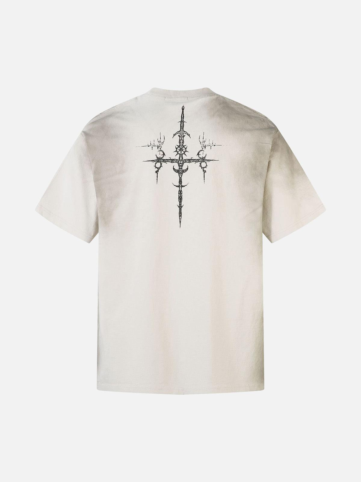 Concert Outfit Heavy Cotton Washed Cross Shield Print T-Shirt Concert Outfit Heavy Cotton Washed Cross Shield Print T-Shirt