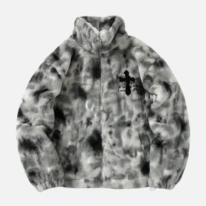 Concert Outfit Heavy-Duty Faux Lambswool Tie-Dye Urban Jacket