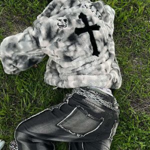 Concert Outfit Heavy-Duty Faux Lambswool Tie-Dye Urban Jacket