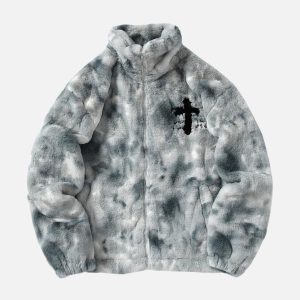 Concert Outfit Heavy-Duty Faux Lambswool Tie-Dye Urban Jacket