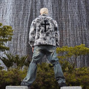 Concert Outfit Heavy-Duty Faux Lambswool Tie-Dye Urban Jacket