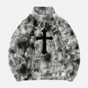Concert Outfit Heavy-Duty Faux Lambswool Tie-Dye Urban Jacket