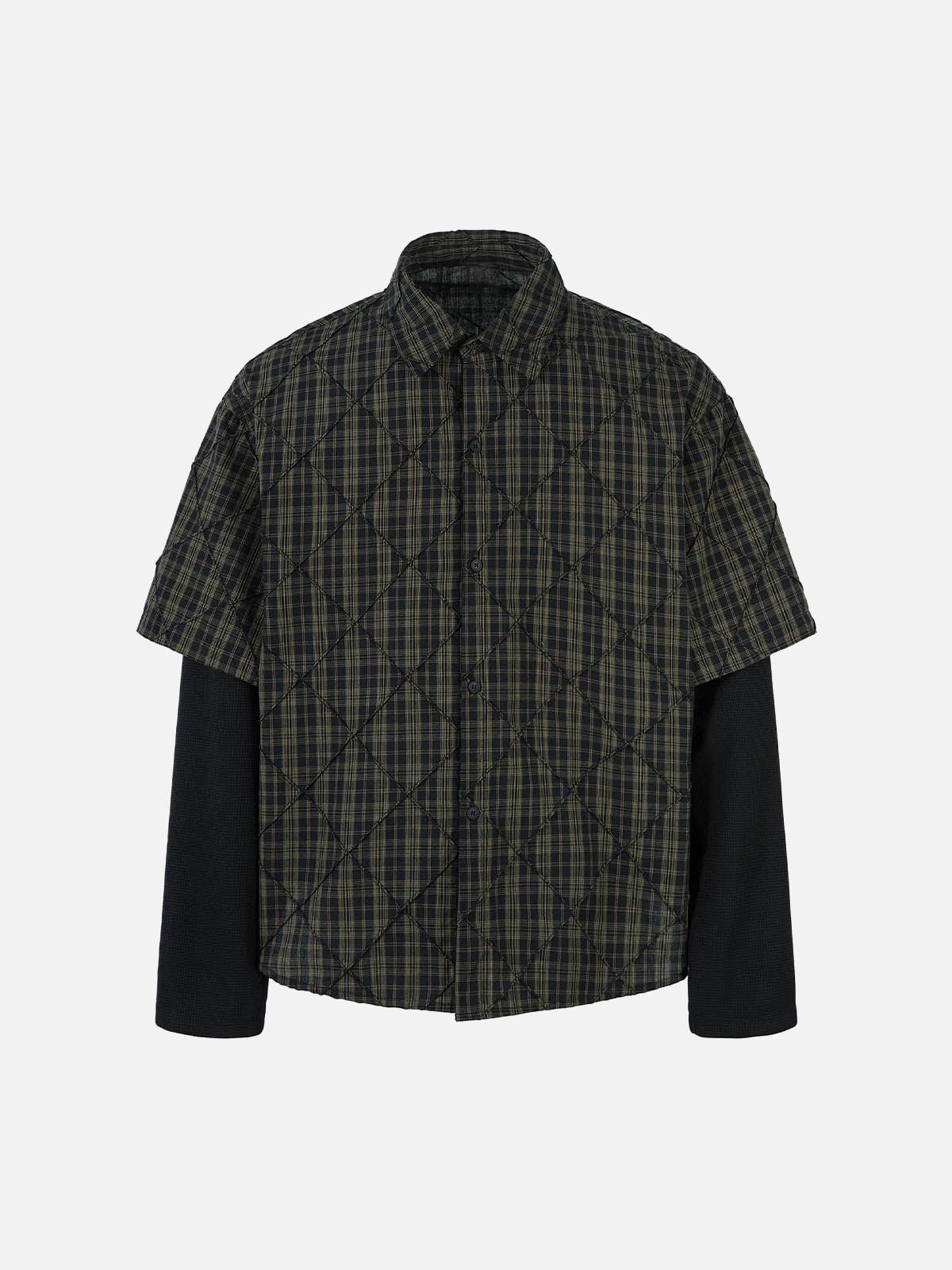 Concert Outfit Heavy Plaid Pleated Striped Faux Two-Piece Polo Shirt Concert Outfit Heavy Plaid Pleated Striped Faux Two-Piece Polo Shirt