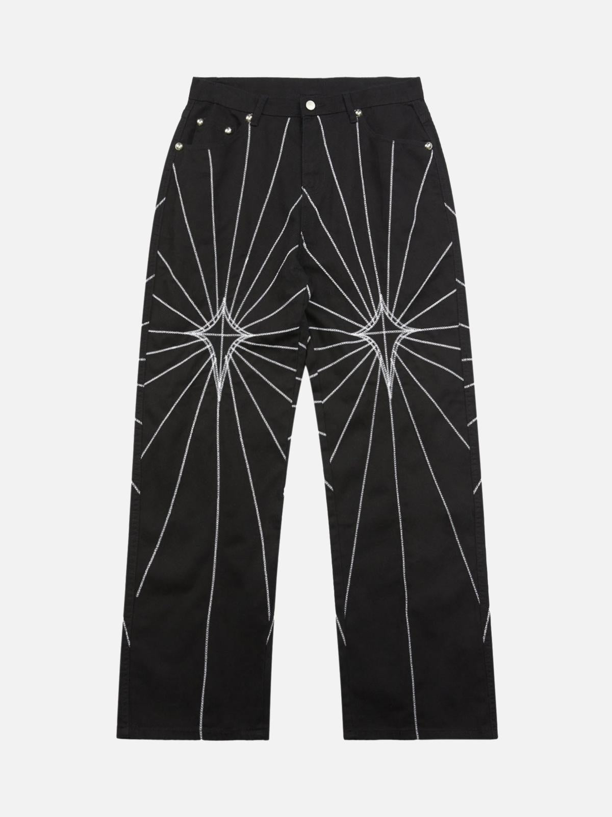 Concert Outfit Heavy Spider Web Embroidered Topstitch Jeans Concert Outfit Heavy Spider Web Embroidered Topstitch Jeans