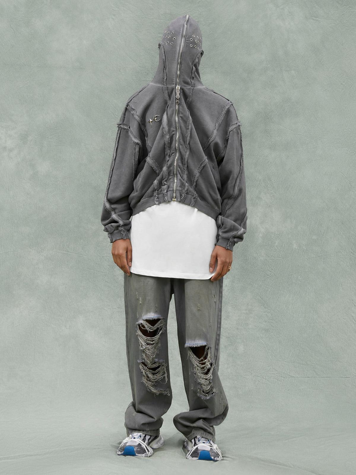 Concert Outfit Heavy Washed Distressed Full Zip Hoodie Concert Outfit Heavy Washed Distressed Full Zip Hoodie