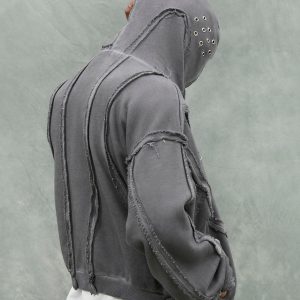 Concert Outfit Heavy Washed Distressed Full Zip Hoodie
