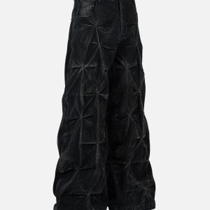 Concert Outfit Heavy Washed Distressed Pleated Baggy Jeans