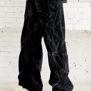 Concert Outfit Heavy Washed Distressed Pleated Baggy Jeans