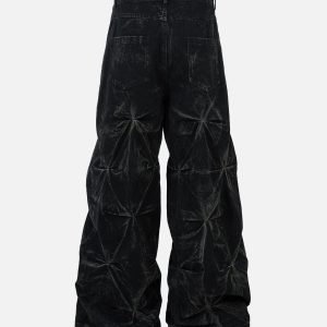 Concert Outfit Heavy Washed Distressed Pleated Baggy Jeans