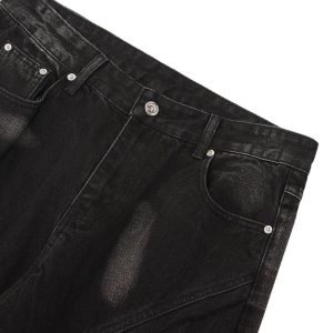 Concert Outfit Heavy Washed Ripped Plaid Stitching Hip-Hop Jeans