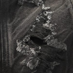 Concert Outfit Heavy Washed Ripped Plaid Stitching Hip-Hop Jeans