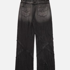 Concert Outfit Heavy Washed Ripped Plaid Stitching Hip-Hop Jeans