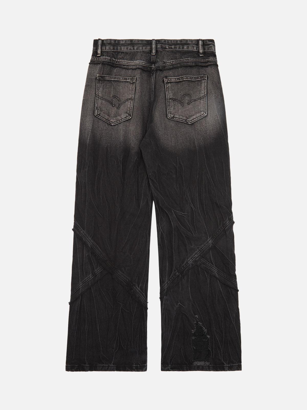 Concert Outfit Heavy Washed Ripped Plaid Stitching Hip-Hop Jeans Concert Outfit Heavy Washed Ripped Plaid Stitching Hip-Hop Jeans