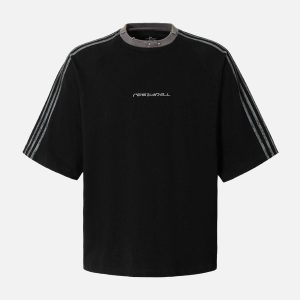 Concert Outfit Heavy Washed Street Metal Collar T-Shirt