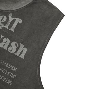 Concert Outfit Heavy Worker Washed And Broken Retro Font Vest