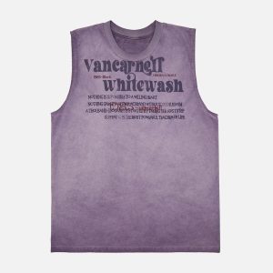Concert Outfit Heavy Worker Washed And Broken Retro Font Vest